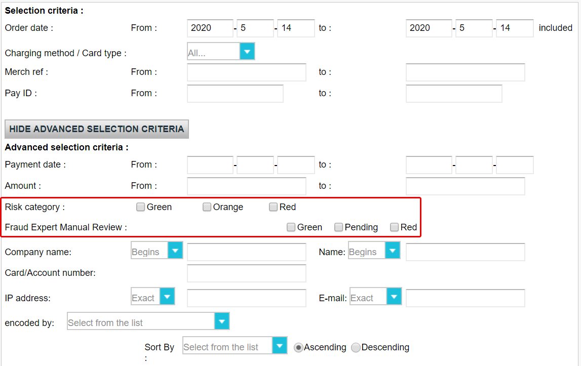 Advanced Selection Criteria